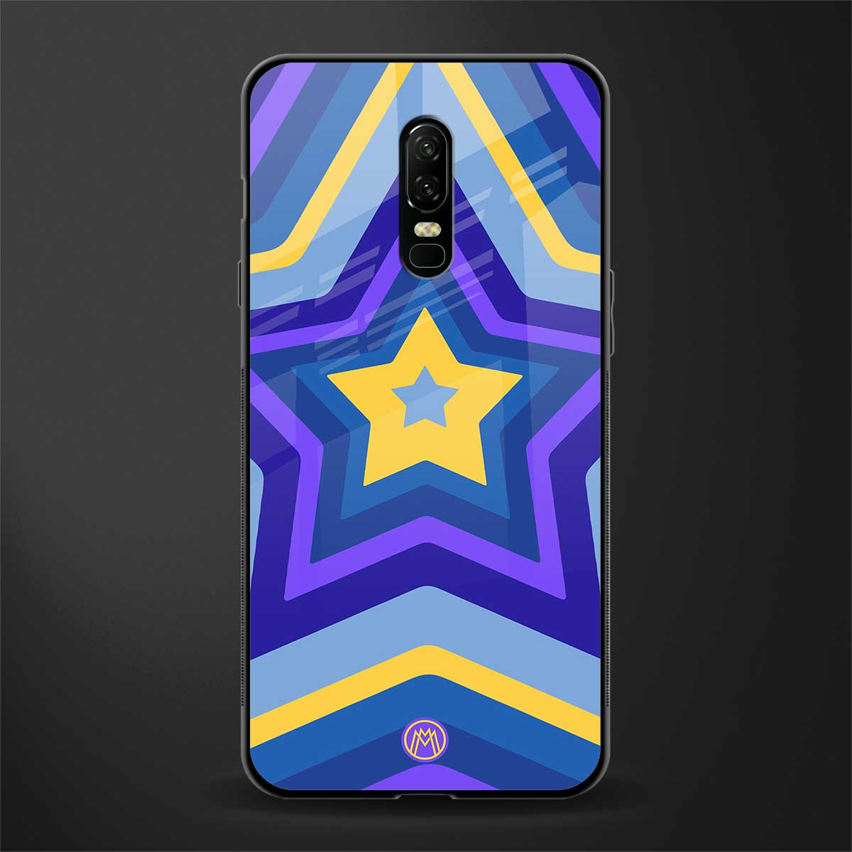 y2k yellow blue stars glass case for oneplus 6 image