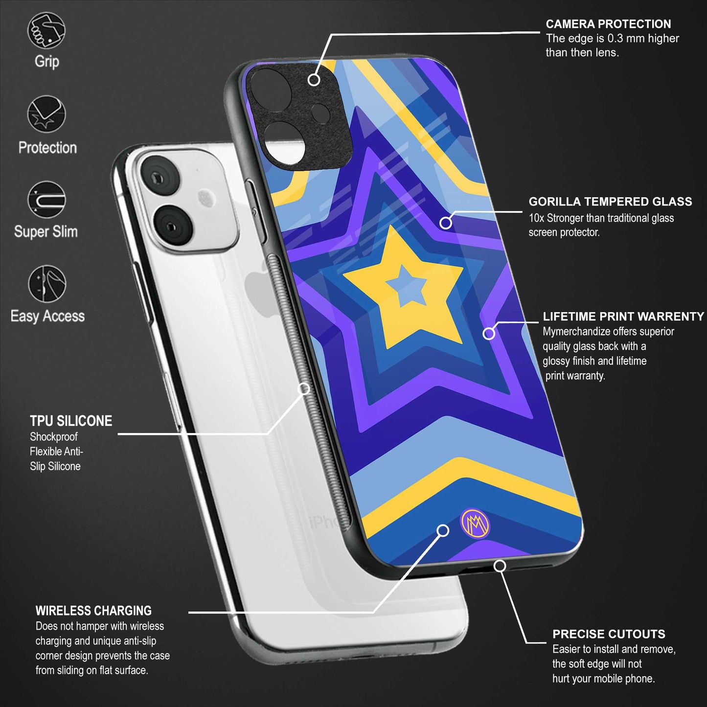 y2k yellow blue stars glass case for realme 9 4g image-4