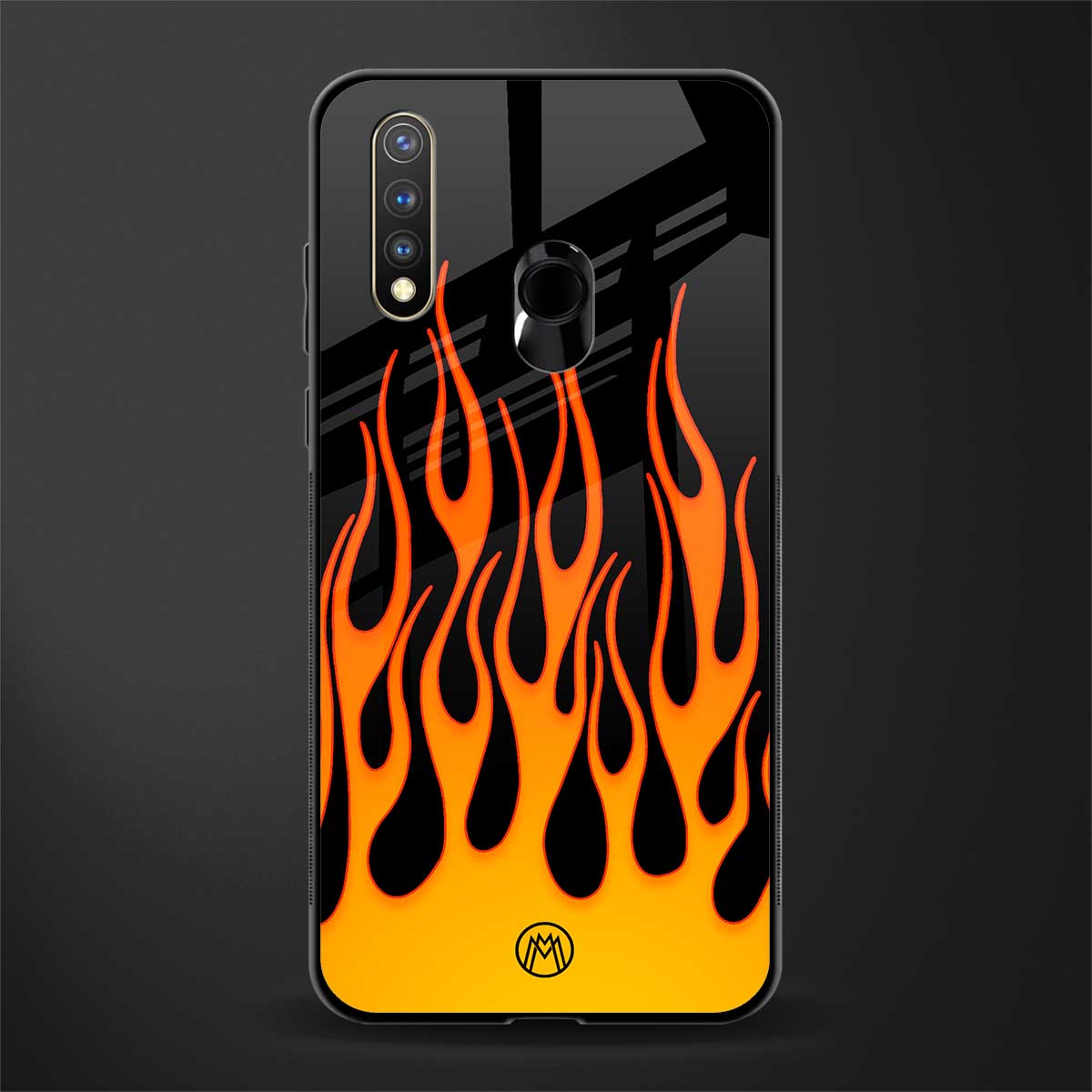 y2k yellow flames glass case for vivo y19 image
