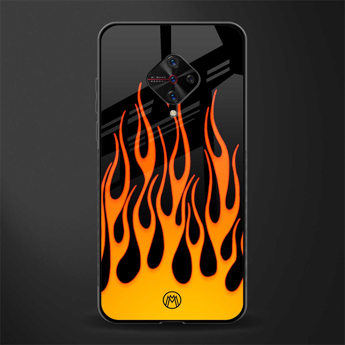 y2k yellow flames glass case for vivo s1 pro image