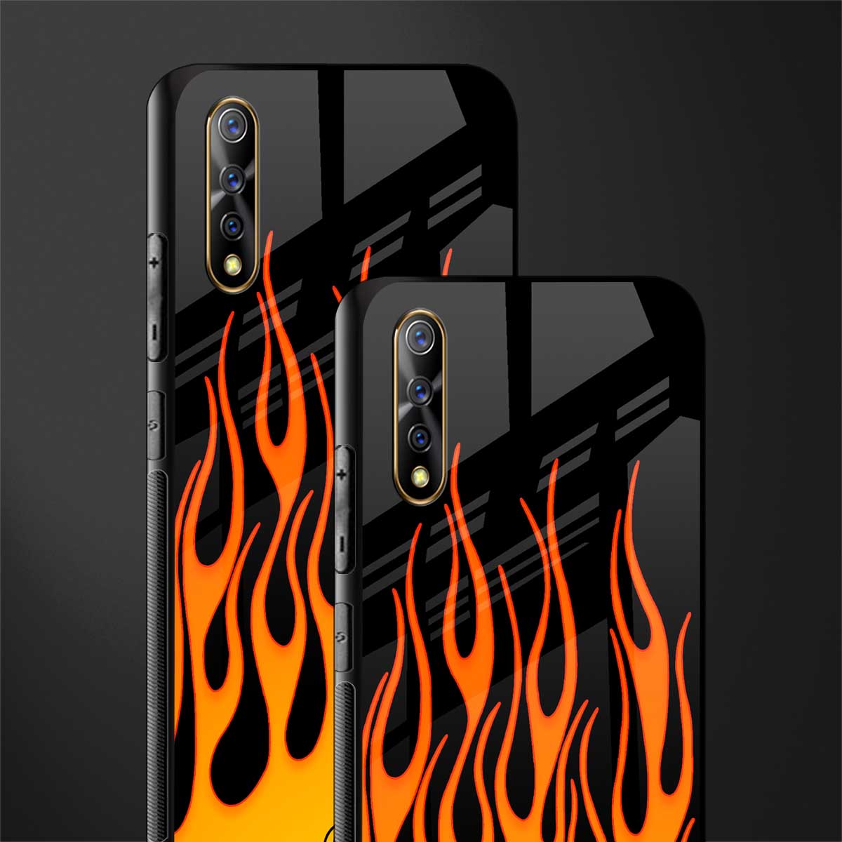 y2k yellow flames glass case for vivo s1 image-2