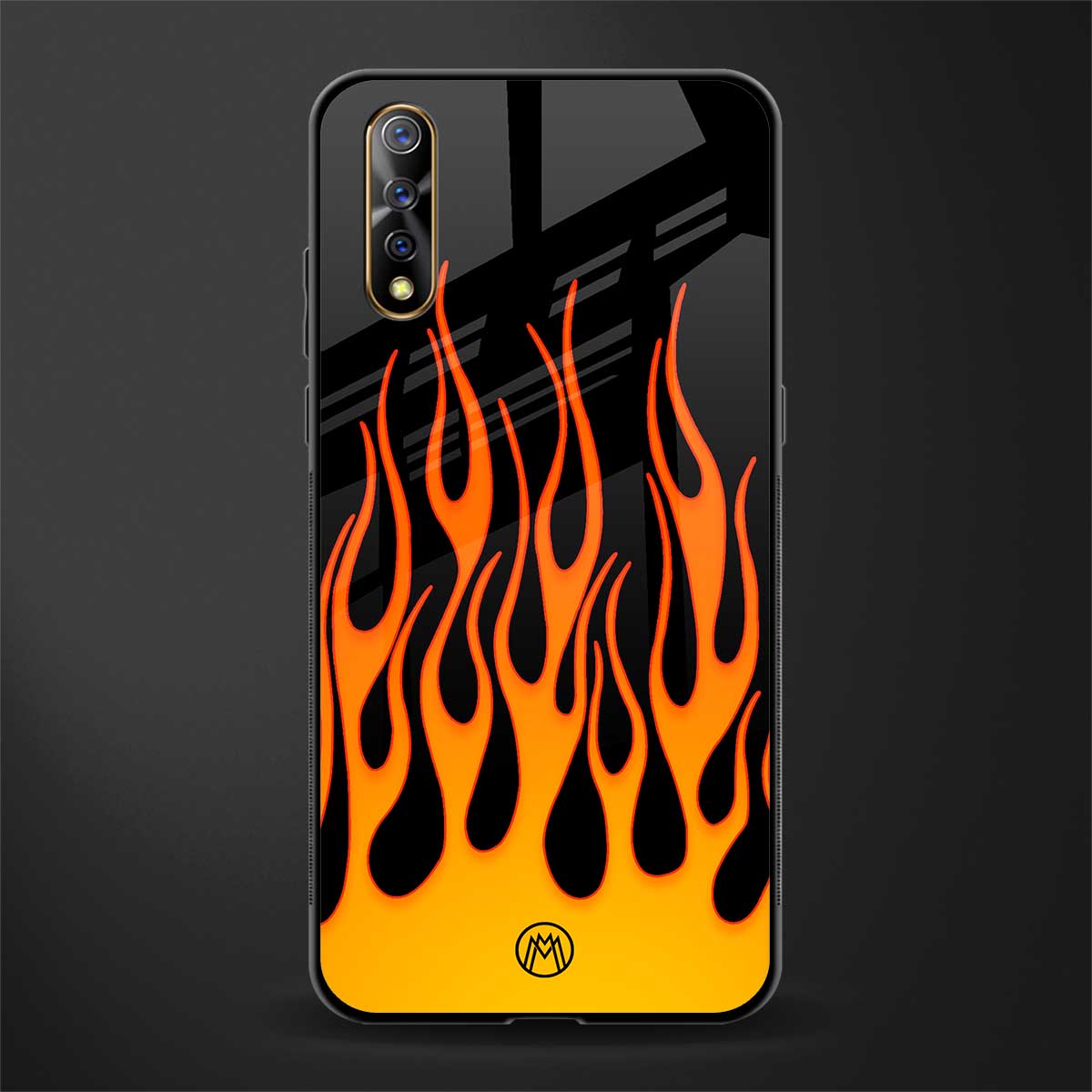 y2k yellow flames glass case for vivo s1 image