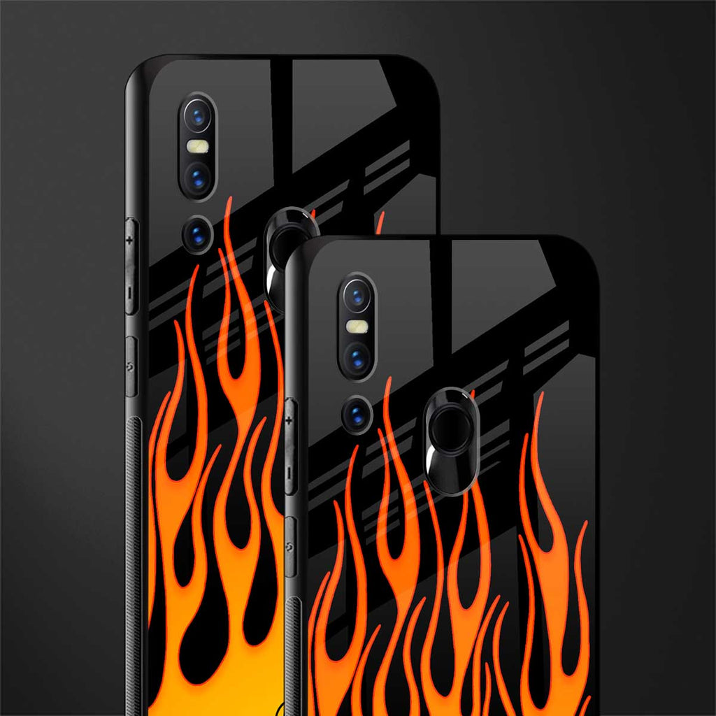 y2k yellow flames glass case for vivo v15 image-2