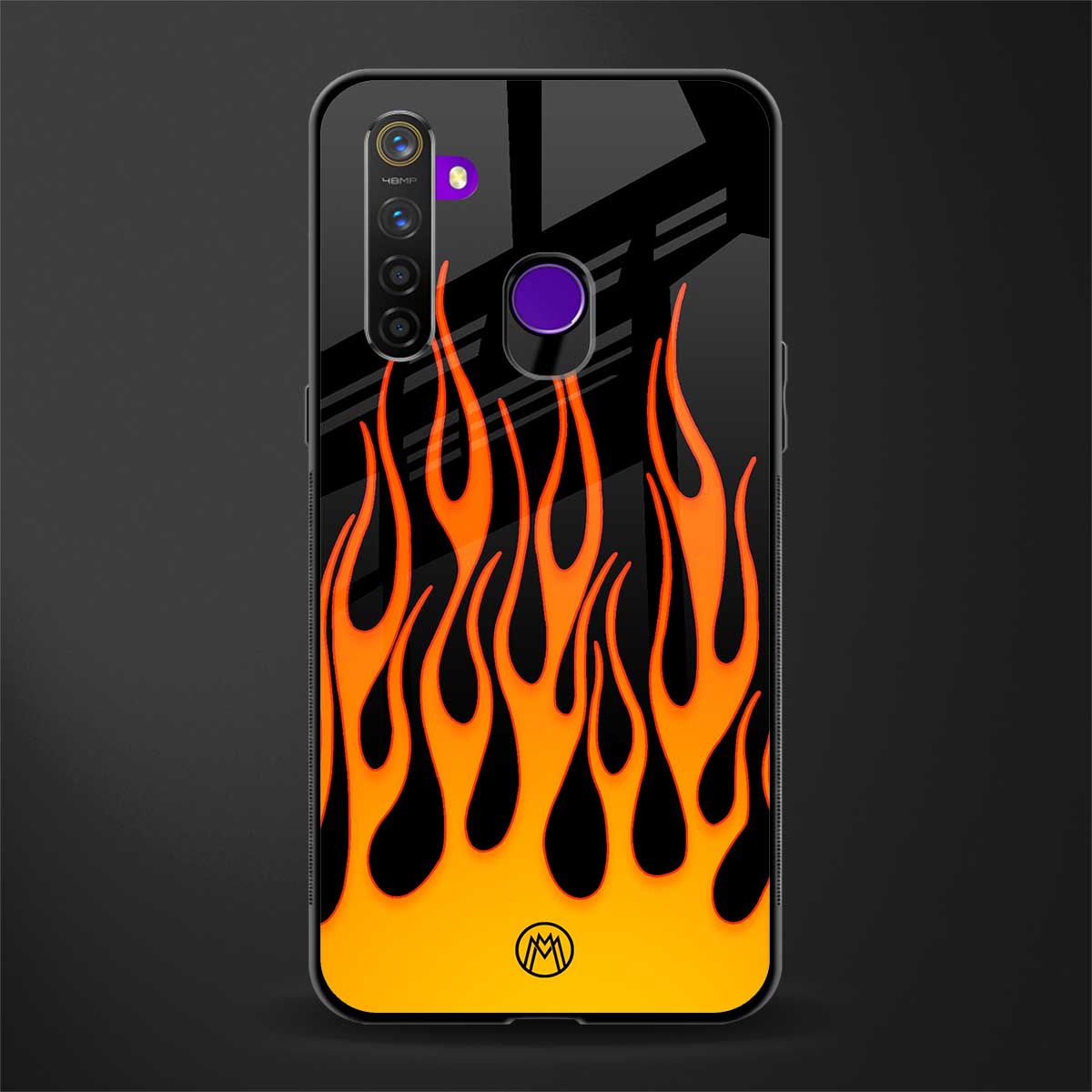 y2k yellow flames glass case for realme 5 pro image