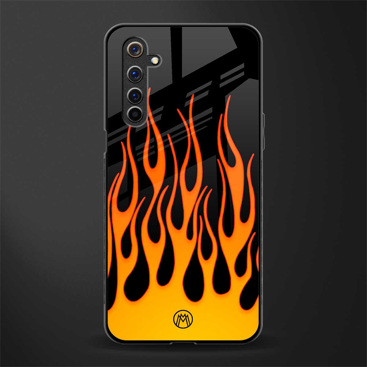 y2k yellow flames glass case for realme 6 image