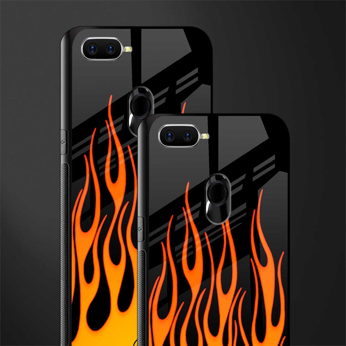 y2k yellow flames glass case for oppo a7 image-2