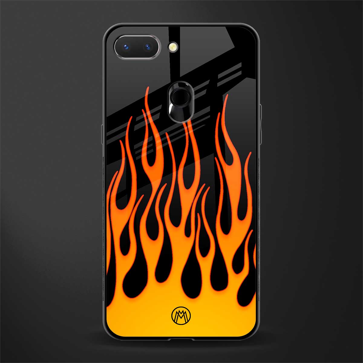 y2k yellow flames glass case for oppo a5 image