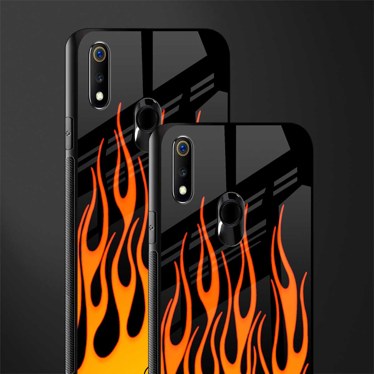 y2k yellow flames glass case for realme 3 pro image-2