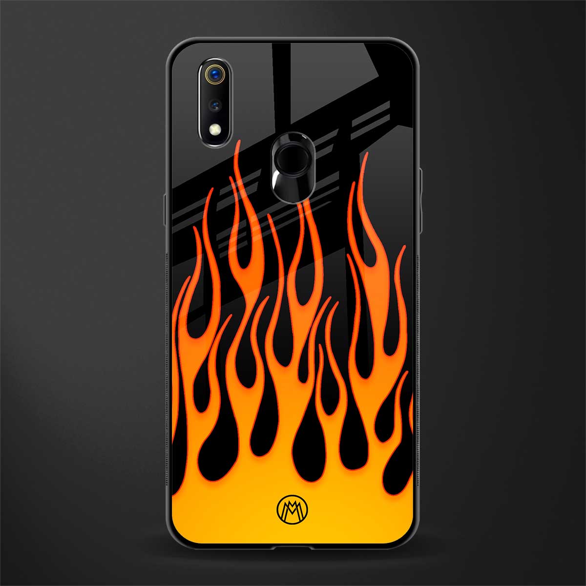 y2k yellow flames glass case for realme 3 pro image