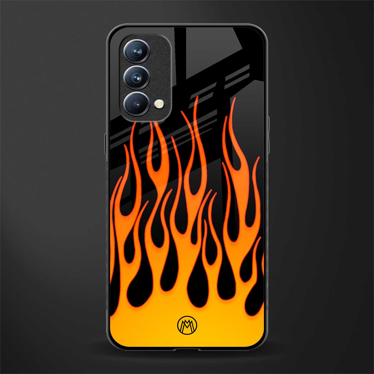 y2k yellow flames glass case for oppo f19 image
