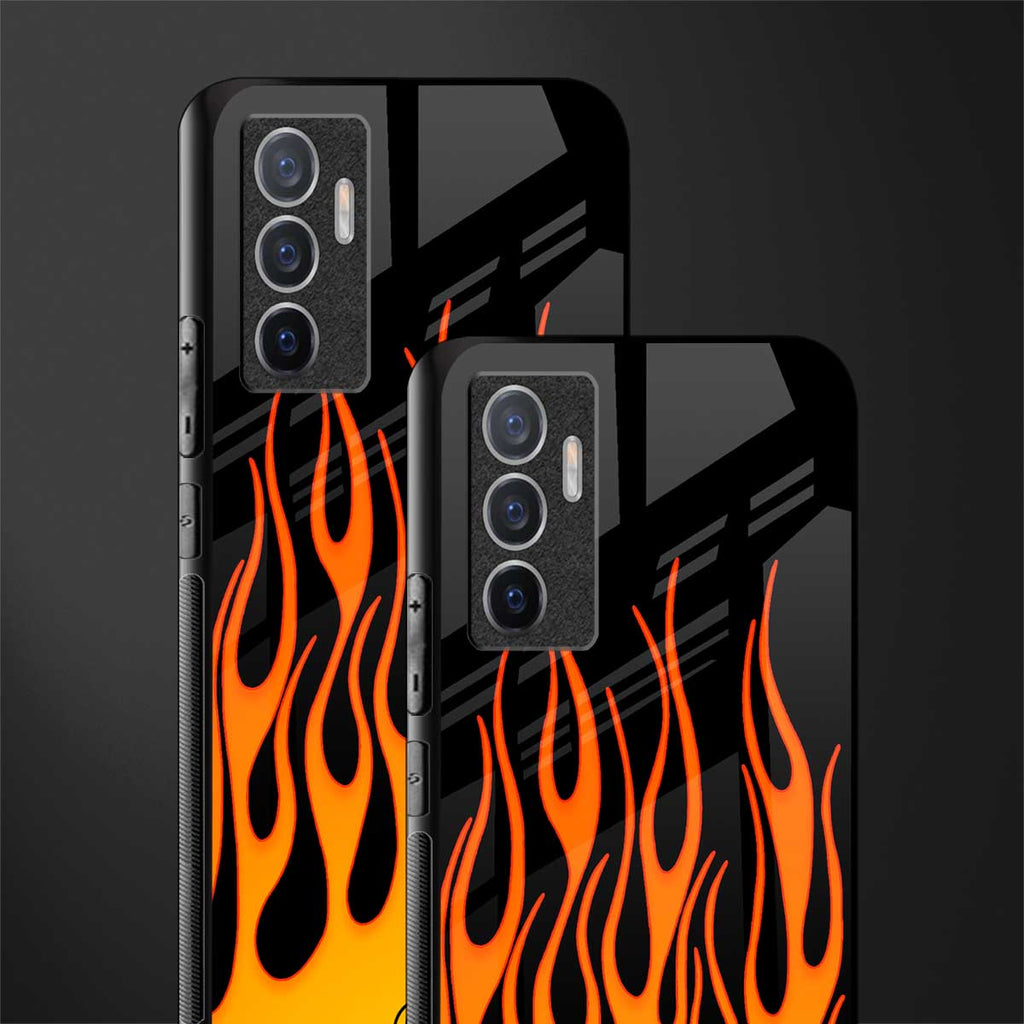 y2k yellow flames glass case for vivo v23e image-2