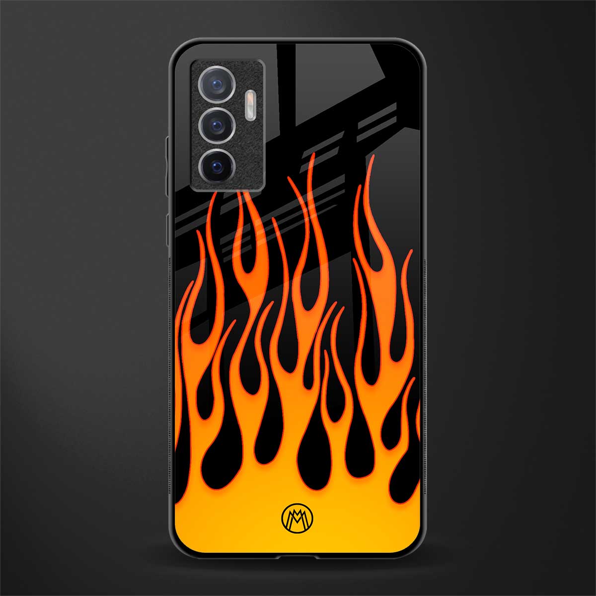 y2k yellow flames glass case for vivo v23e image