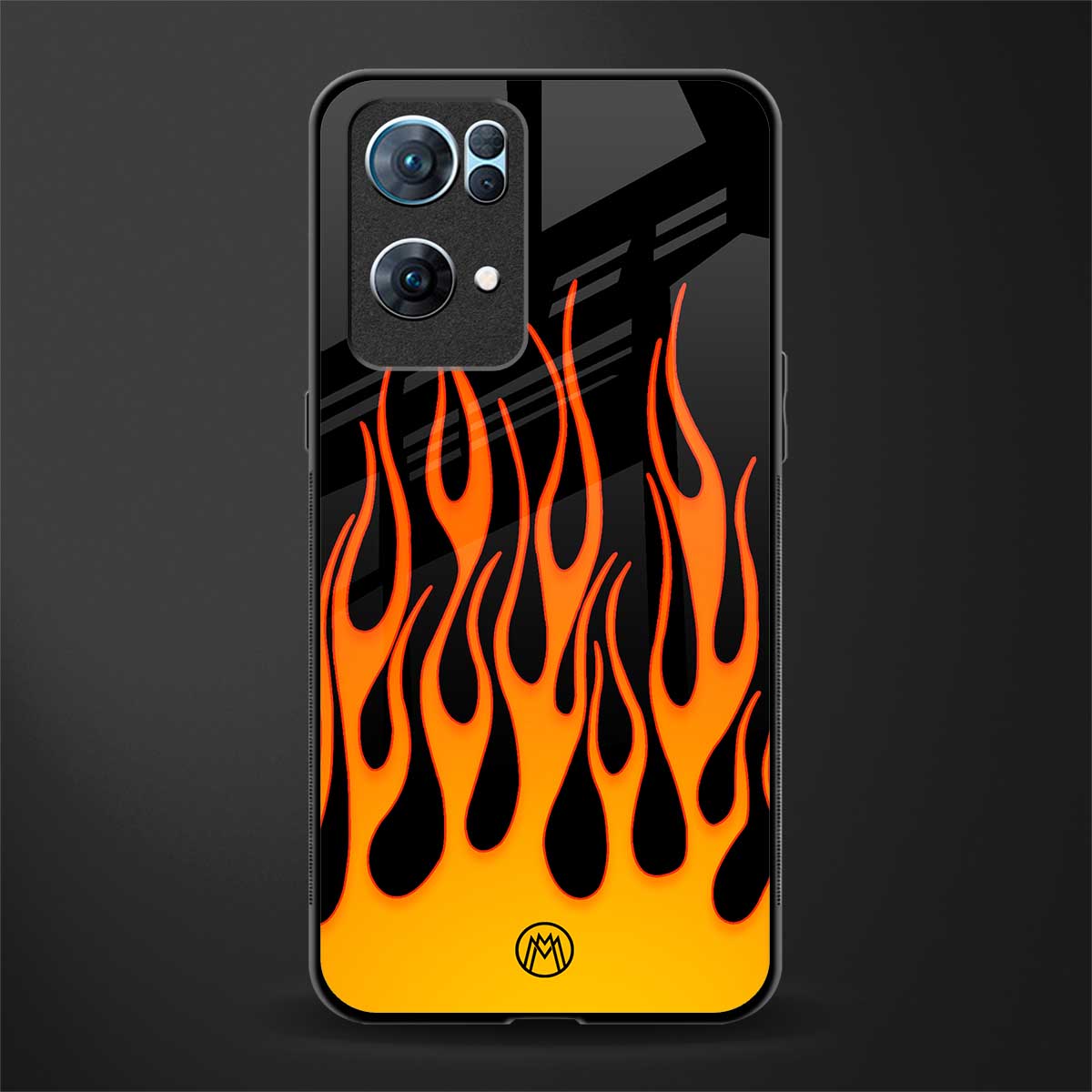 y2k yellow flames glass case for oppo reno7 pro 5g image