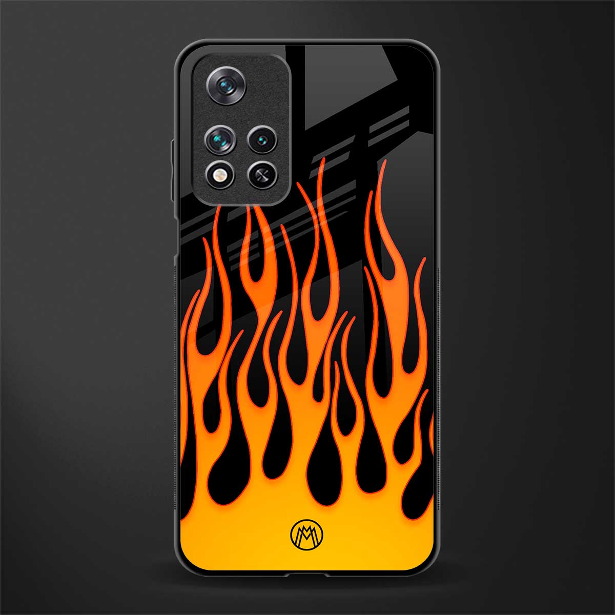 y2k yellow flames glass case for poco m4 pro 5g image