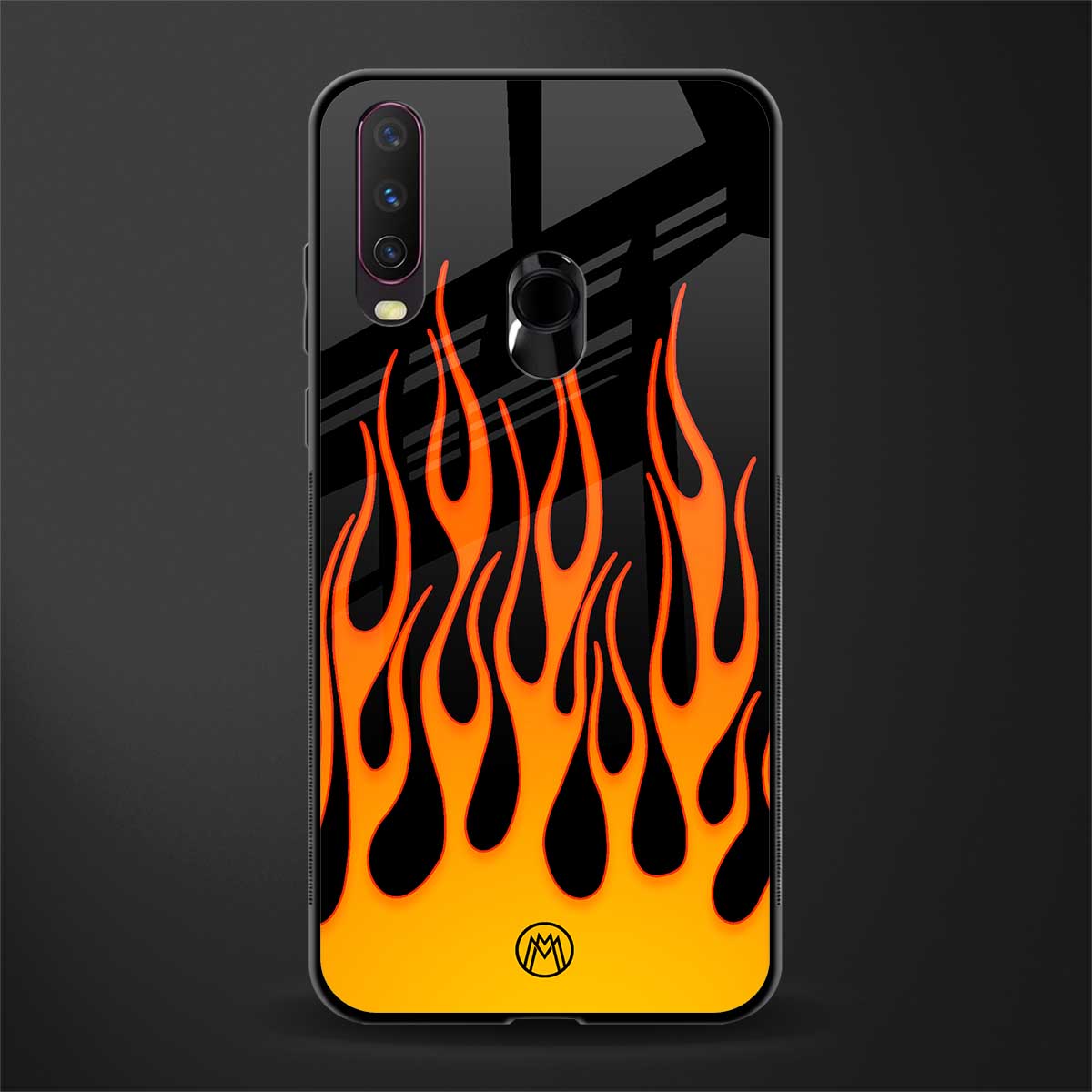 y2k yellow flames glass case for vivo y12 image