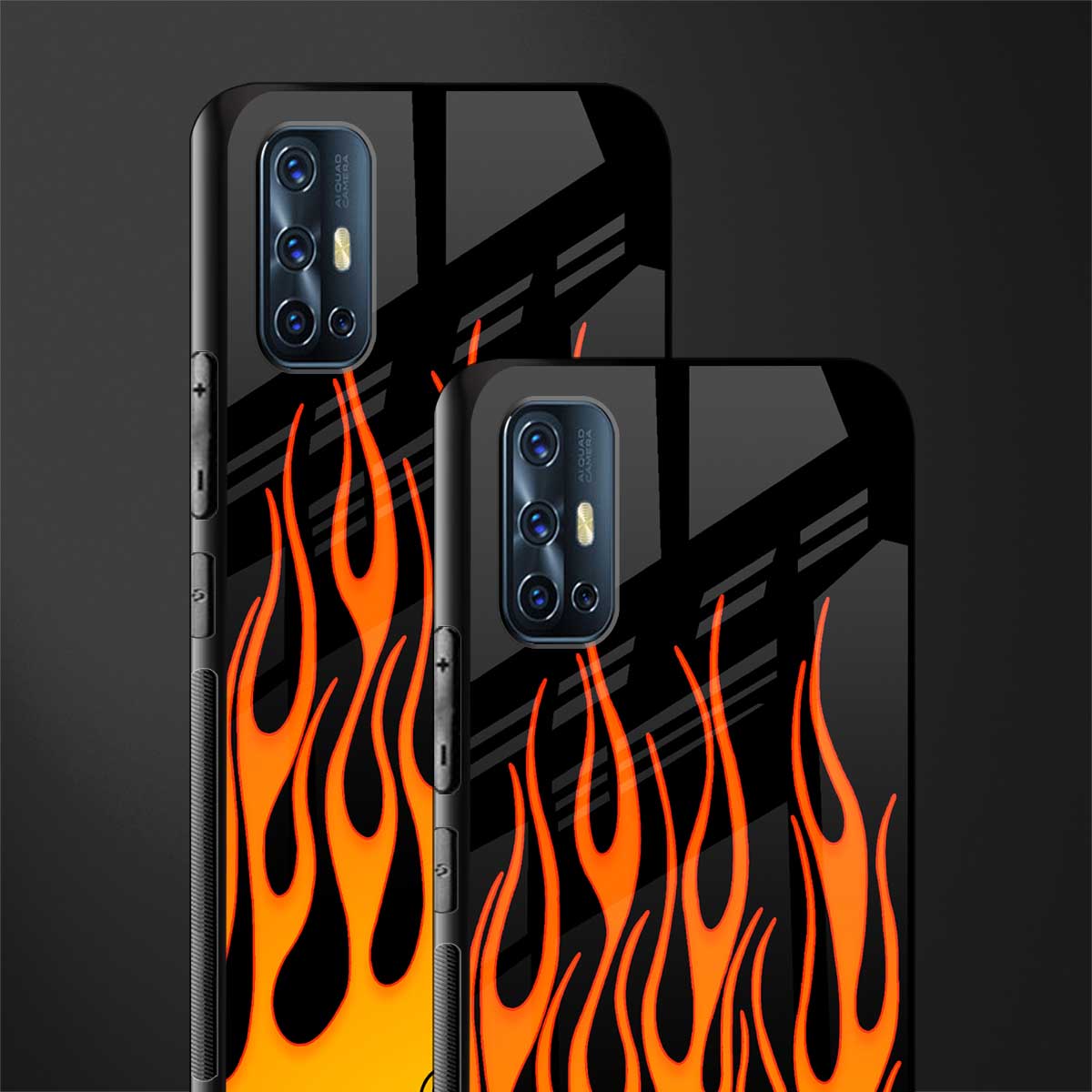 y2k yellow flames glass case for vivo v17 image-2