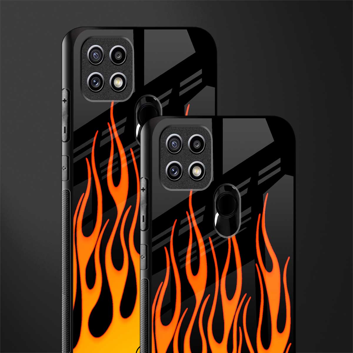 y2k yellow flames glass case for oppo a15s image-2