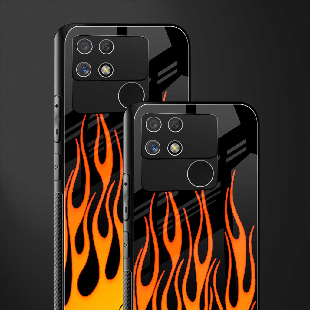 y2k yellow flames back phone cover | glass case for realme narzo 50a