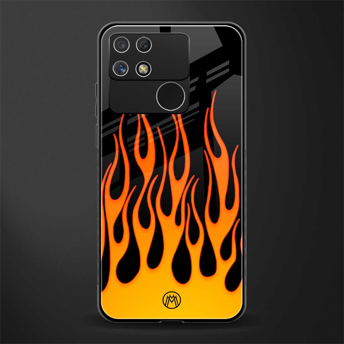 y2k yellow flames back phone cover | glass case for realme narzo 50a