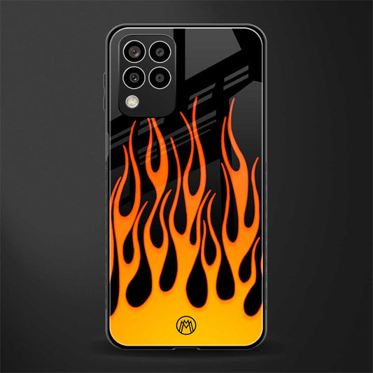y2k yellow flames back phone cover | glass case for samsung galaxy m33 5g