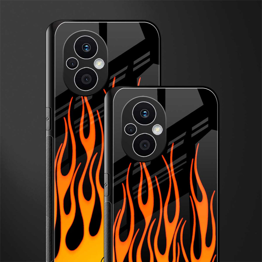 y2k yellow flames back phone cover | glass case for oppo f21 pro 5g