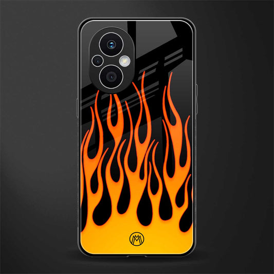 y2k yellow flames back phone cover | glass case for oppo f21 pro 5g