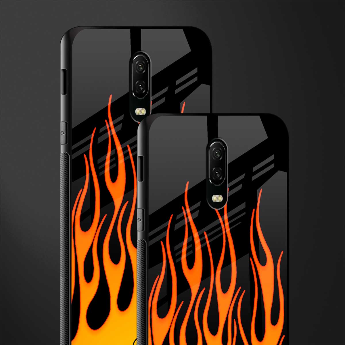 y2k yellow flames glass case for oneplus 6t image-2