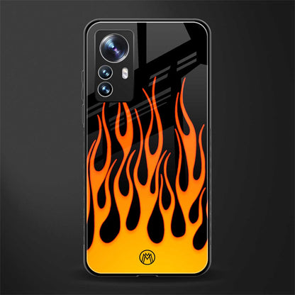 y2k yellow flames back phone cover | glass case for xiaomi 12 pro