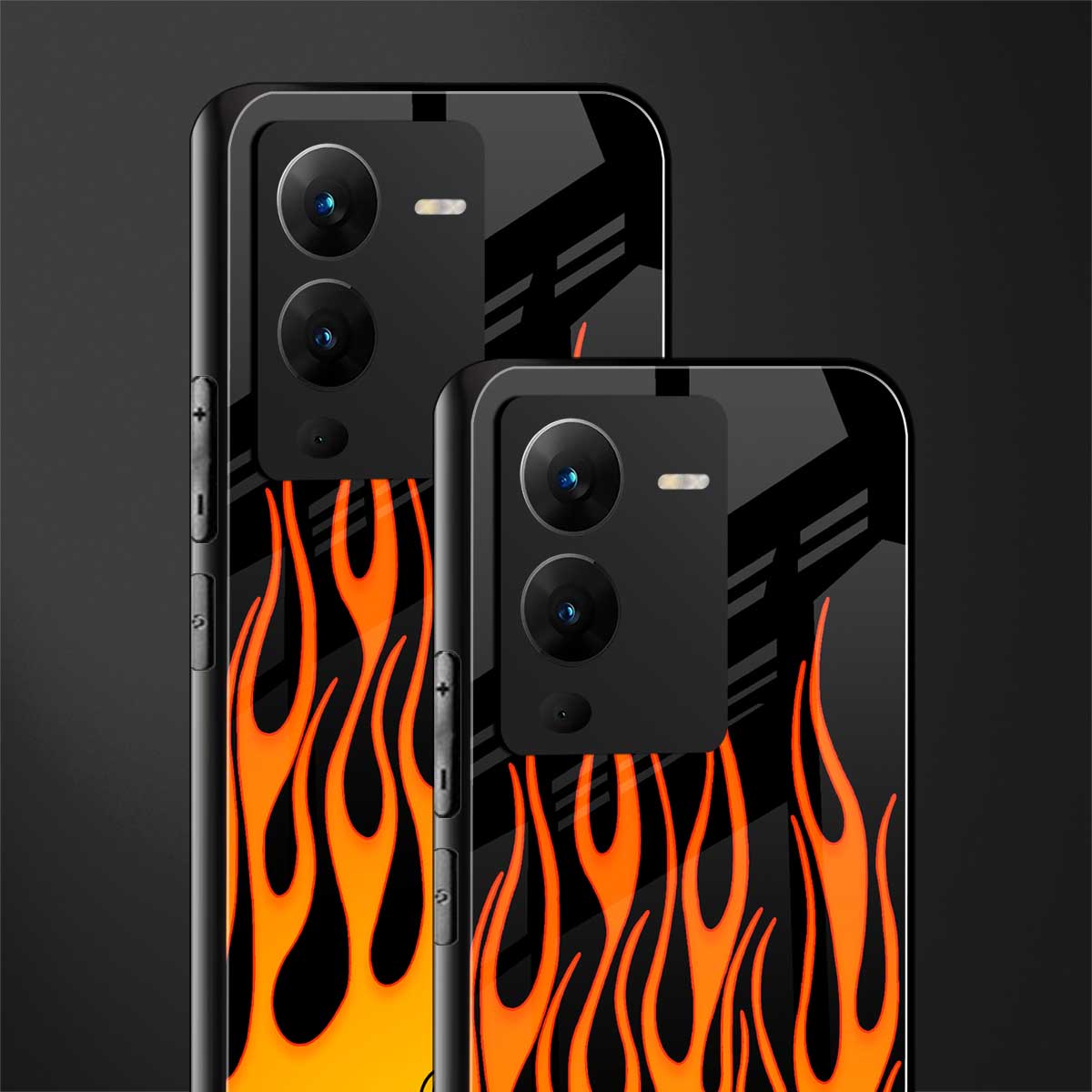 y2k yellow flames back phone cover | glass case for vivo v25 pro 5g