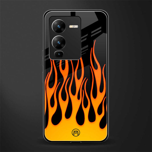 y2k yellow flames back phone cover | glass case for vivo v25 pro 5g