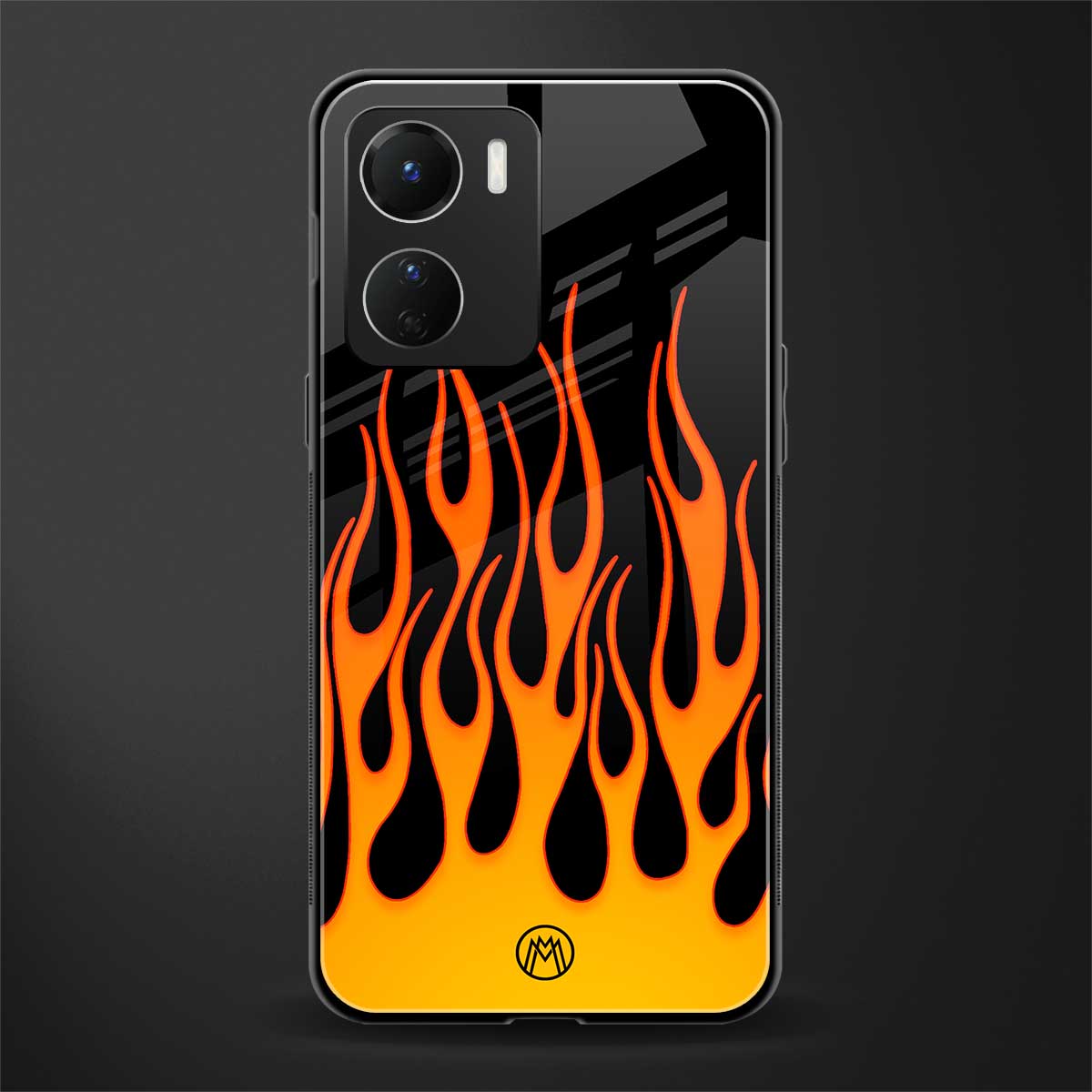 y2k yellow flames back phone cover | glass case for vivo y16