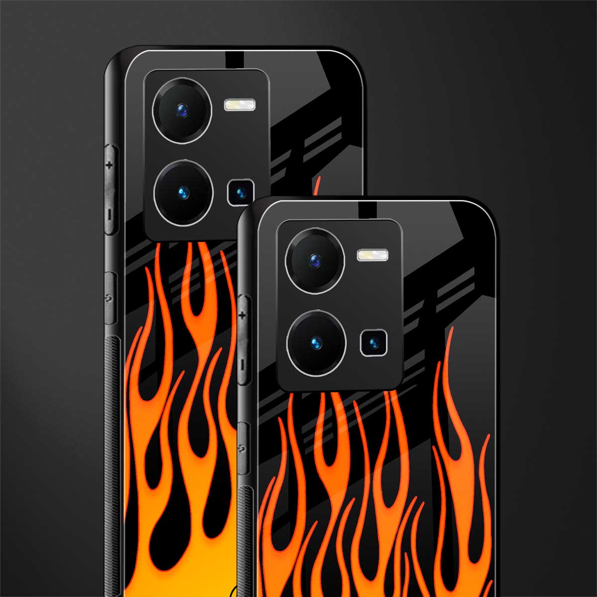 y2k yellow flames back phone cover | glass case for vivo y35 4g