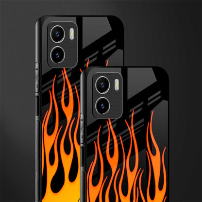 y2k yellow flames back phone cover | glass case for vivo y15c