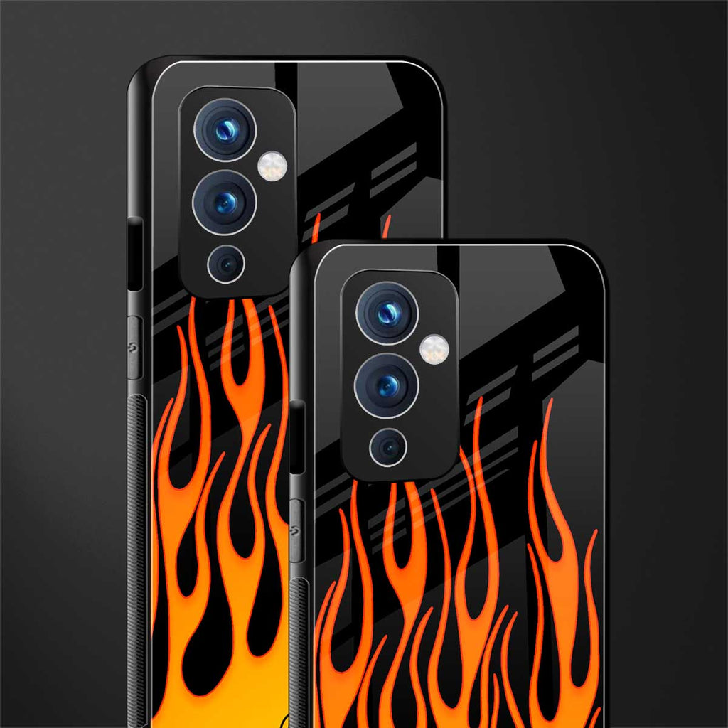 y2k yellow flames back phone cover | glass case for oneplus 9