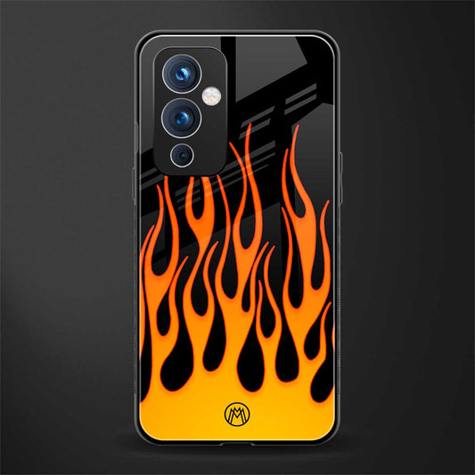 y2k yellow flames back phone cover | glass case for oneplus 9