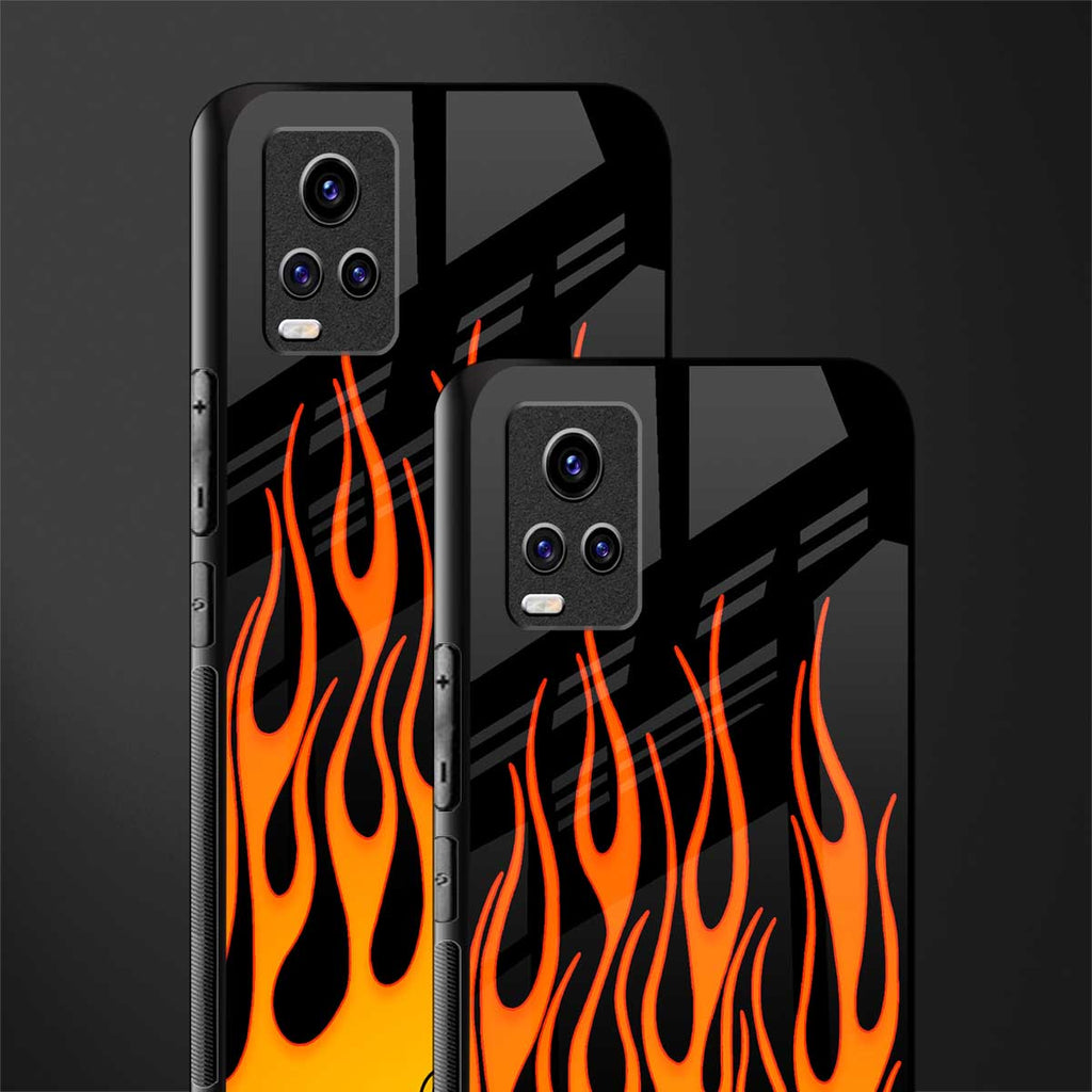 y2k yellow flames back phone cover | glass case for vivo v21e 4g