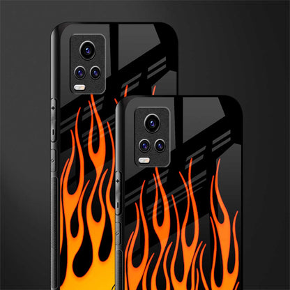 y2k yellow flames back phone cover | glass case for vivo v21e 4g