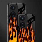 y2k yellow flames back phone cover | glass case for vivo t1 44w 4g