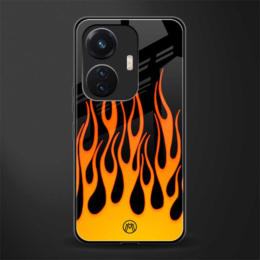 y2k yellow flames back phone cover | glass case for vivo t1 44w 4g
