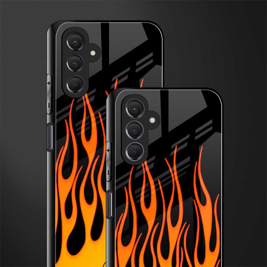 y2k yellow flames back phone cover | glass case for samsun galaxy a24 4g