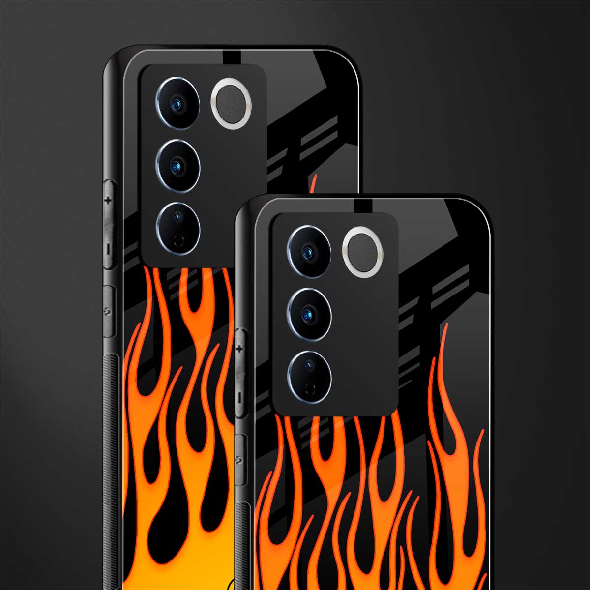 y2k yellow flames back phone cover | glass case for vivo v27 pro 5g