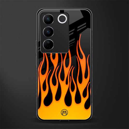y2k yellow flames back phone cover | glass case for vivo v27 pro 5g