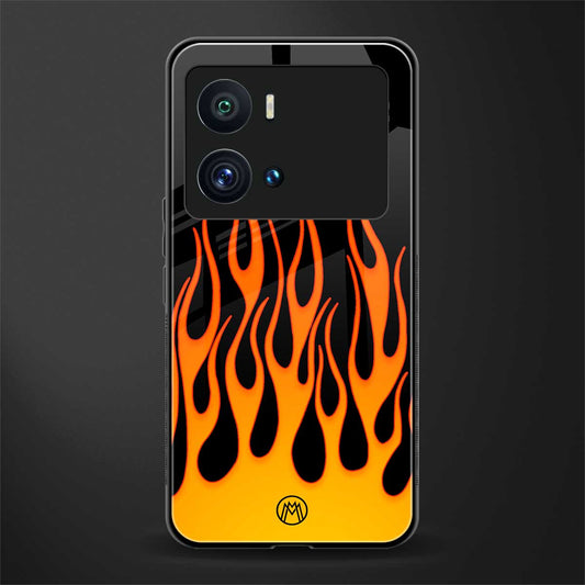 y2k yellow flames back phone cover | glass case for iQOO 9 Pro