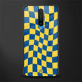 yellow blue trippy check pattern glass case for poco x2 image