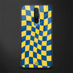 yellow blue trippy check pattern glass case for poco x2 image