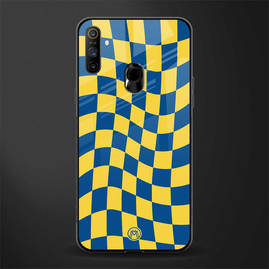 yellow blue trippy check pattern glass case for realme narzo 20a image
