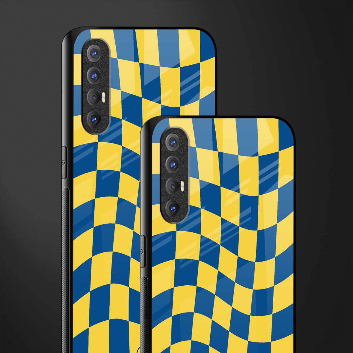 yellow blue trippy check pattern glass case for oppo reno 3 pro image-2