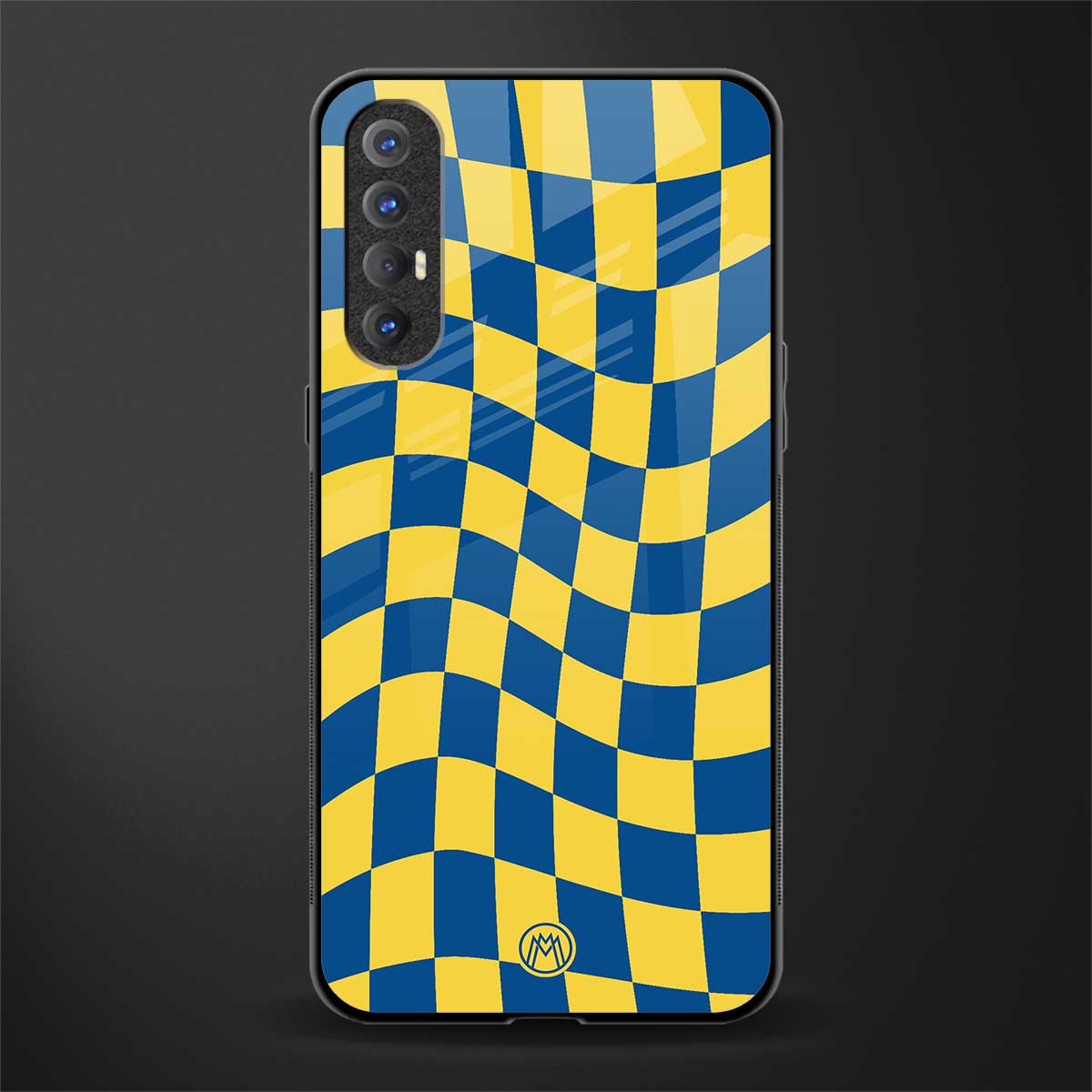 yellow blue trippy check pattern glass case for oppo reno 3 pro image