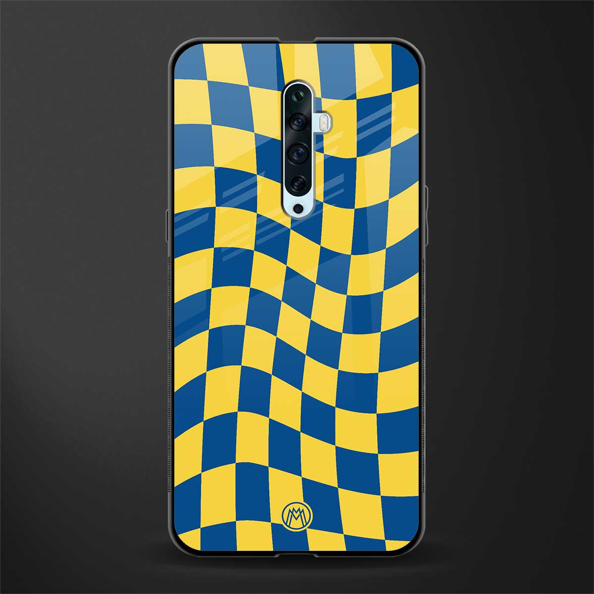 yellow blue trippy check pattern glass case for oppo reno 2z image