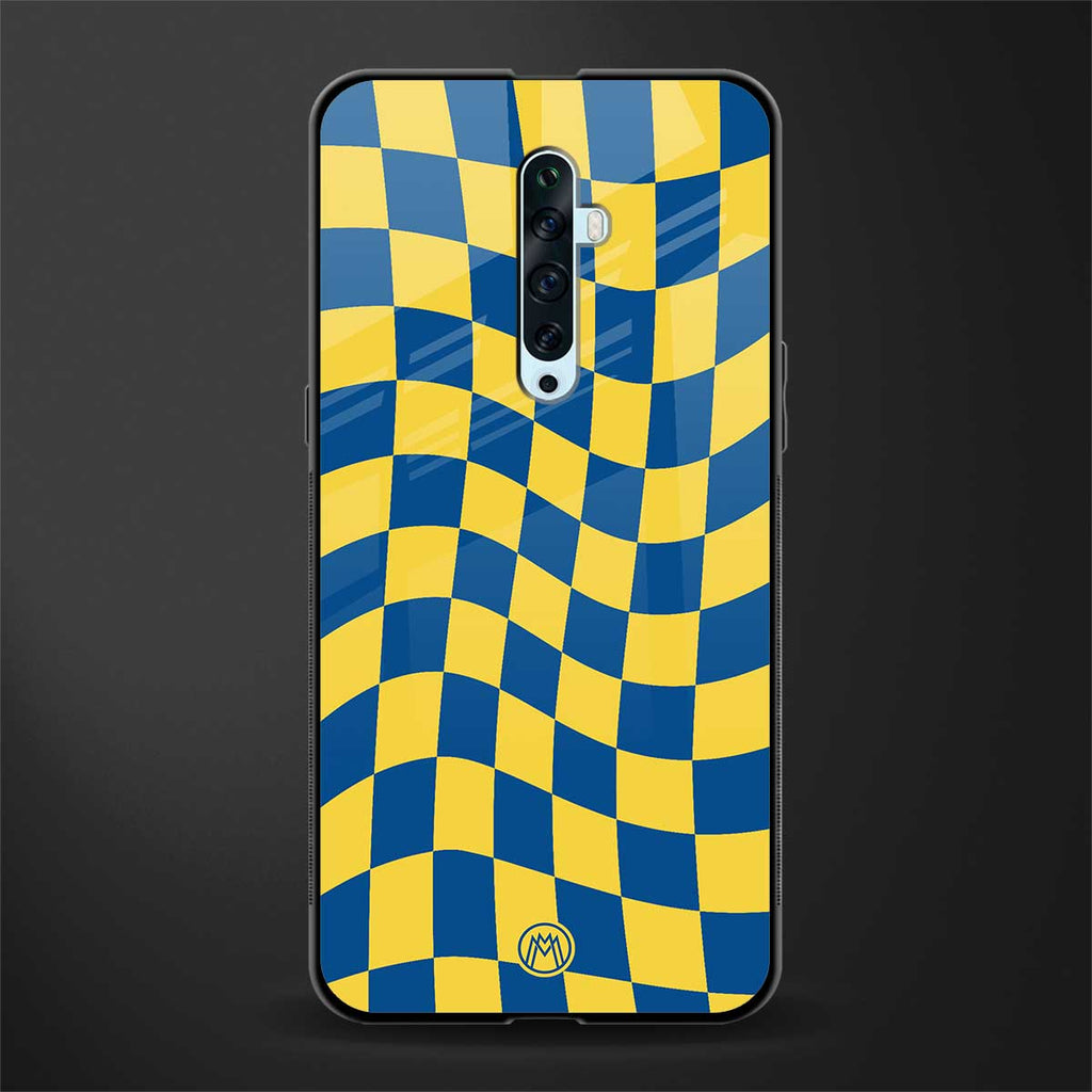 yellow blue trippy check pattern glass case for oppo reno 2f image